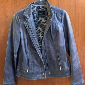 Denim blue patent leather jacket